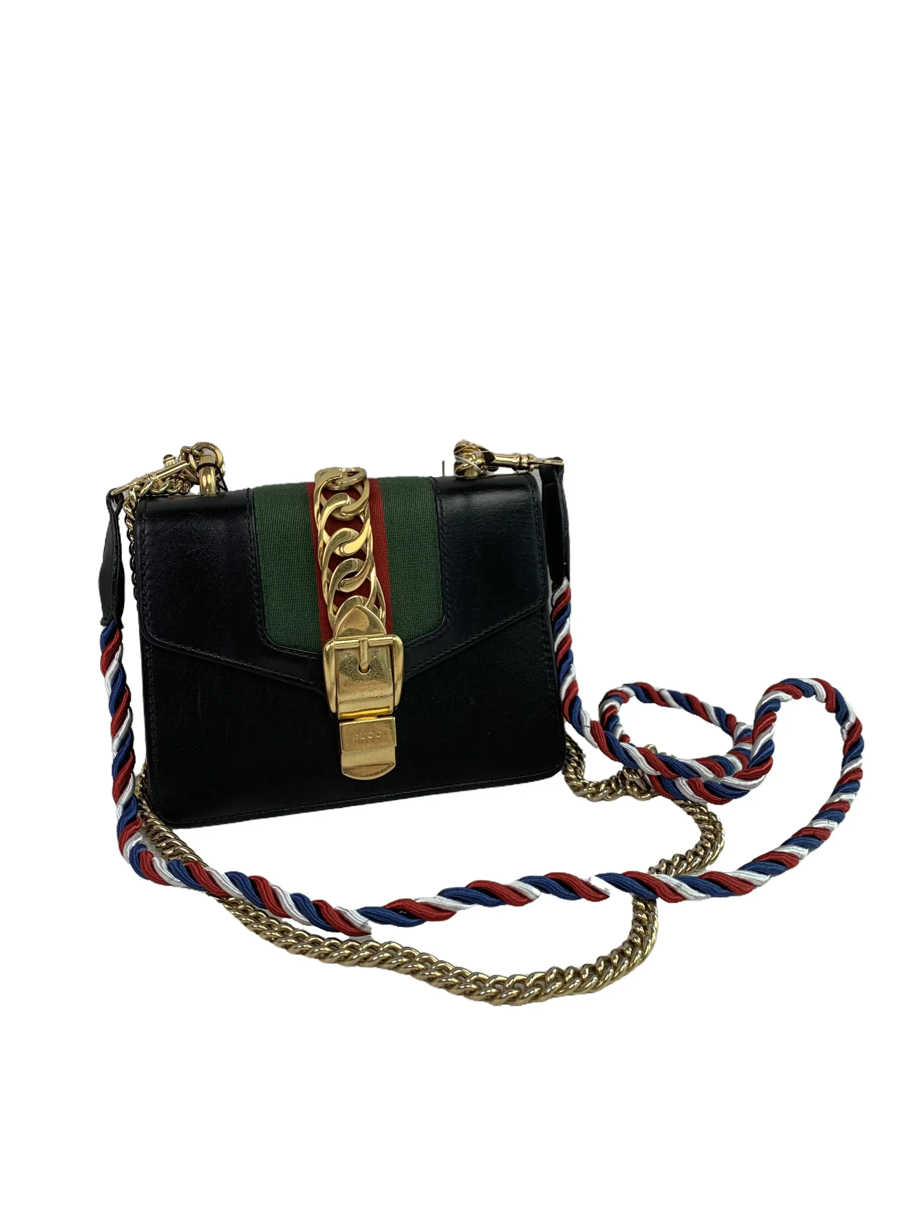 Pre-owned GUCCI Vintage Web Stripe Flap Chain Crossbody Bag/fywj04126618/6618
