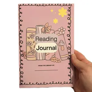 Book Reading Log Journal - Pink Cover with Floral Design and Decorative Elements