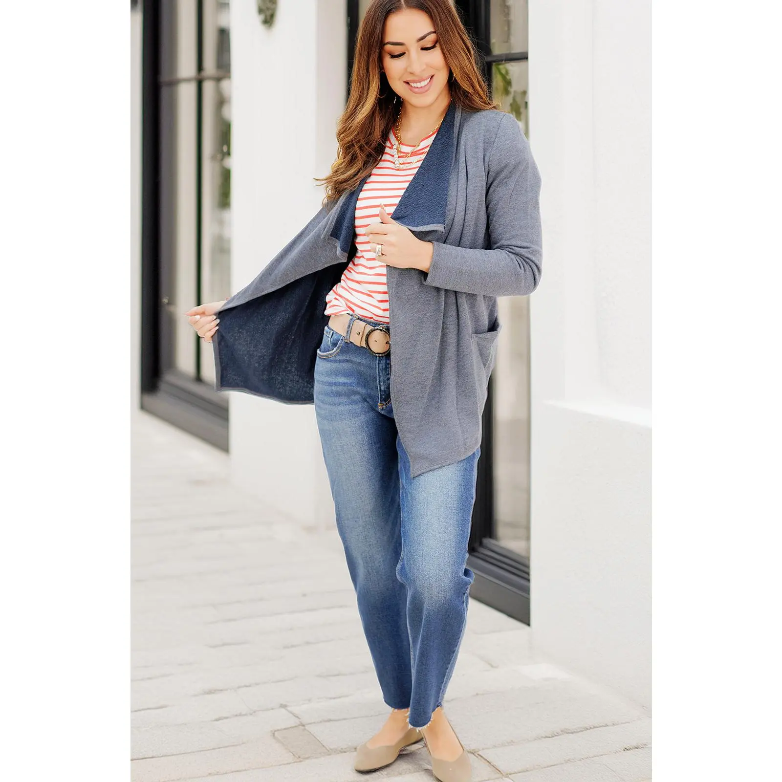 Heathered Terry Waterfall Cardigan