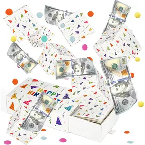 Happy Birthday Surprise Gift Box Explosion for Money, Money Gift Box Explosion with Confetti, Pop Out Money Gift Box, Money Box for Cash Gift, Cash Explosion Gift Box for Women Men Kids