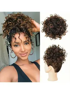 Drawstring Synthetic Hair Bun Women Short Curly Messy Wavy Ponytail Updo for Party Cosplay Daily Use