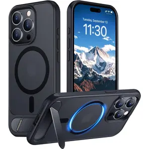 Magnetic Compatible with iPhone 15 Pro Max Case, [Built-in Invisible Kickstand][Compatible with MagSafe] [Military Grade Shockproof] Slim Translucent Matte Phone Case for iPhone 15 Pro Max 6.7"