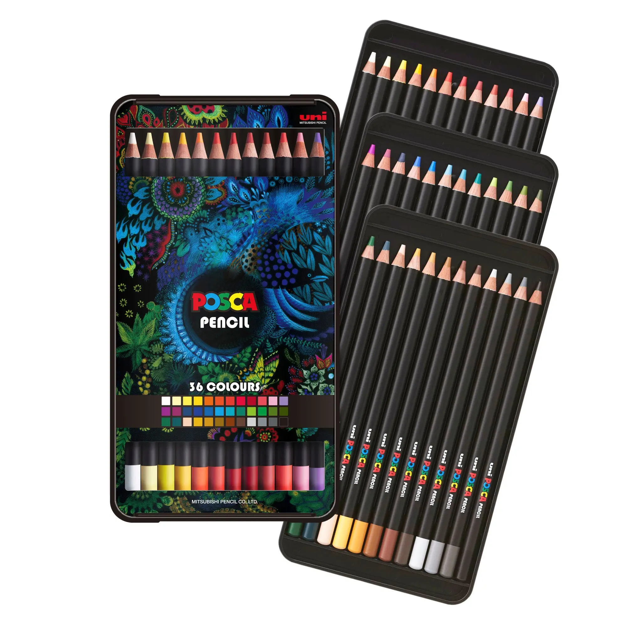 uni® POSCA Colored Pencils, 4.0mm Soft Core, 36 Colors Wax-Hybrid, Assorted Artist Supplies for Blending, Assorted Colored Drawing & Painting Supplies (36 Count)