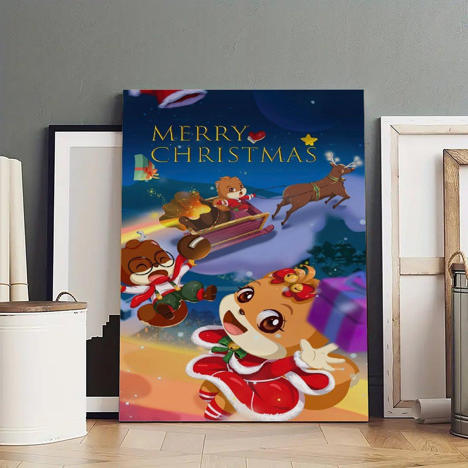 MERRY CHRISTMAS Poster Christmas Squirrel Poster Decorative Painting Canvas Wall Art Picture Print Modern Family Bedroom Decor