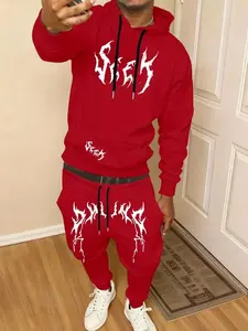 Men's Dark Gothic Aesthetic Ripped Font Letter Print Hoodie Set, Perfect Fit for Dark Subculture, High Street Trendy, Fall & Winter Fashion