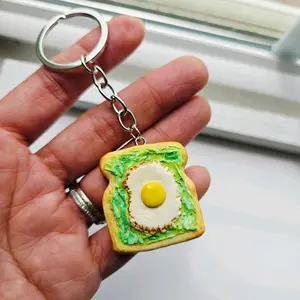 Avocado and Egg Toast Keychain Made of Polymer Clay Unique Design for Everyday Use