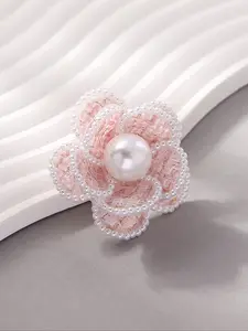 Vintage Elegant Handmade Faux Pearl Fabric Camellia Brooch Pin, Floral Design for Women, Casual Party Wedding Wear, Gift for Mother Lover, Flower Brooch