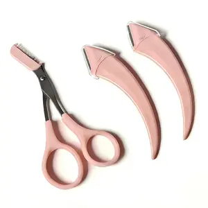 Beginner Friendly Pink Eyebrow Kit，2 Razors+1 Eyebrow Scissors+Trimmer，Imported Steel，Salon Same Style Bathroom Tool