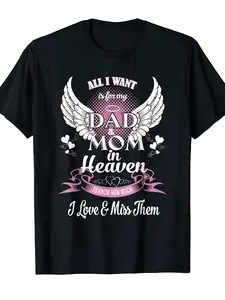 Mom & Dad My Angels T-Shirt| In Memory of Parents in Heaven| Men'S Casual Short Sleeve| Comfortable Fit| Playful Graphic Tee| Crew Neck| All-Season Wear