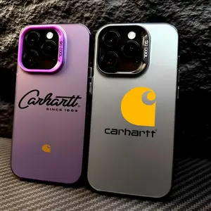 PIKPAKA Fashion Brand C-Carhartt Phone Case Matte Laser Metallic Phone Case for iPhone 17 16 15 14 13 12 Pro Max Air | Aurora Gradient Finish | Smooth Matte Texture | Durable Scratch Resistant Anti Fingerprint Full Protection Cover