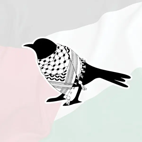 Bird Silhouette Sticker with Keffiyeh Pattern, Unique Vinyl Decal for Laptop, Water Bottle, Scrapbook or Journal Decor, Aesthetic Nature Inspired Sticker Gift for Friends, Students, or Collectors
