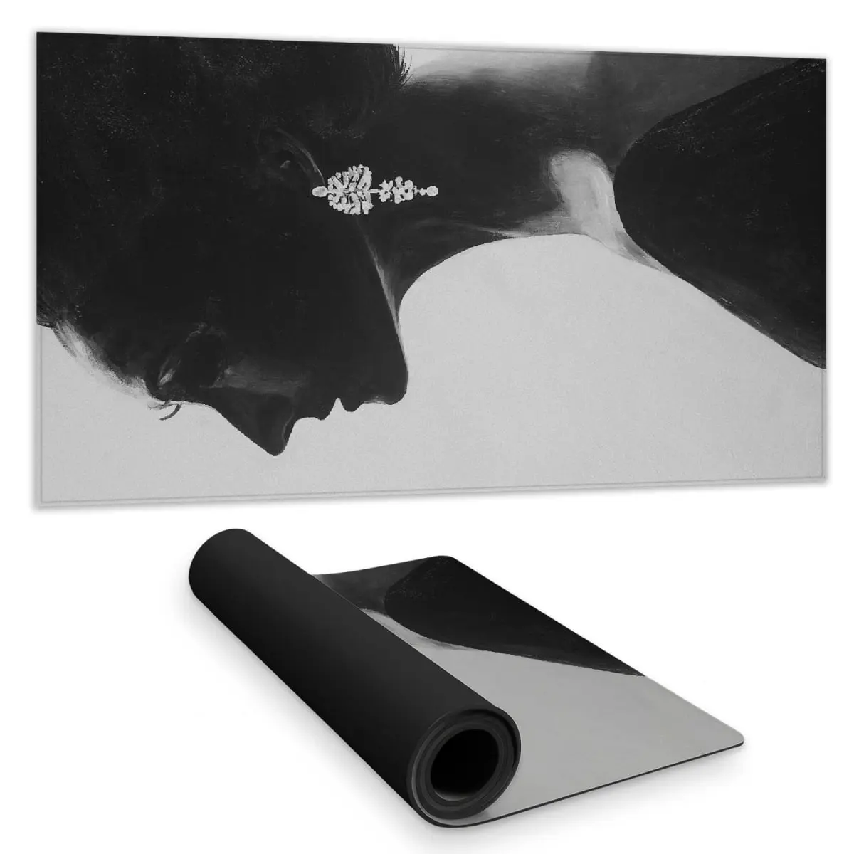 Women's Chic 360-Degree Rotating Stand Desk Mat (Model C1DM1531RB9AQB) - 16x32 in, Figurative Art Beauty Motif, Water Repellent, Monochrome, Non-Slip Home Decor Accessory for Indoor Use