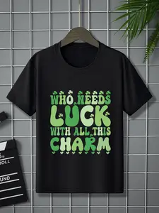 Toddler Boy's Cartoon Letter Print Round Neck Tee, Funny Graphic Tees, Fashion Casual Short Sleeve T-shirt for Daily Wear, Kids Clothing for All Seasons