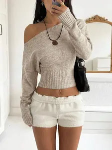 Sexyy Off-Shoulder Knit Sweater, Comfortable & Elegant, Suitable For Dates, Casual Gatherings, And Travel In Autumn/Winter