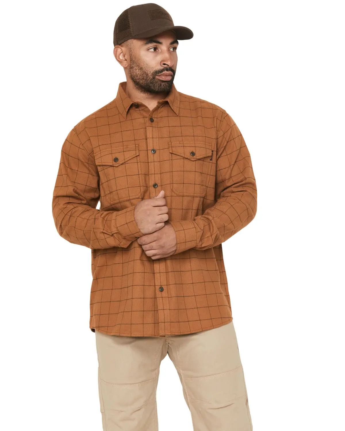 Hawx Men's Men'S Grid Plaid Print Long Sleeve Button-Down Flannel Shirt - Hxfa25fl1-Rucop