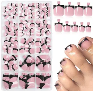 AddFavor Toe Nail Press ons - 150pcs Press on Toenails for Women, French Tip Toe Press on Nails Fake Toe Nail Tips Square Fake Toenails in 15 Sizes Full Cover Acrylic Toenail with Adhesive Tabs
