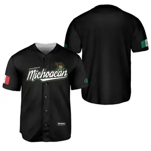 (BLACK) Michoacán Baseball Jersey, Mexico Jersey for Men Women Youth And Kids, All-Over Print Baseball Jersey, Mexico Baseball Shirt, Hiphop Jersey Sports Top Fitness Top