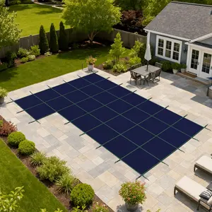 ColourTree Safety Pool Cover for Inground Pools, Heavy Duty Winter Mesh Pool Cover Durable PP Material Swim Pool Cover with Left Step,Blue (Item Size 18ft x 34ft, Suitable for 16ft x 32ft Pool)