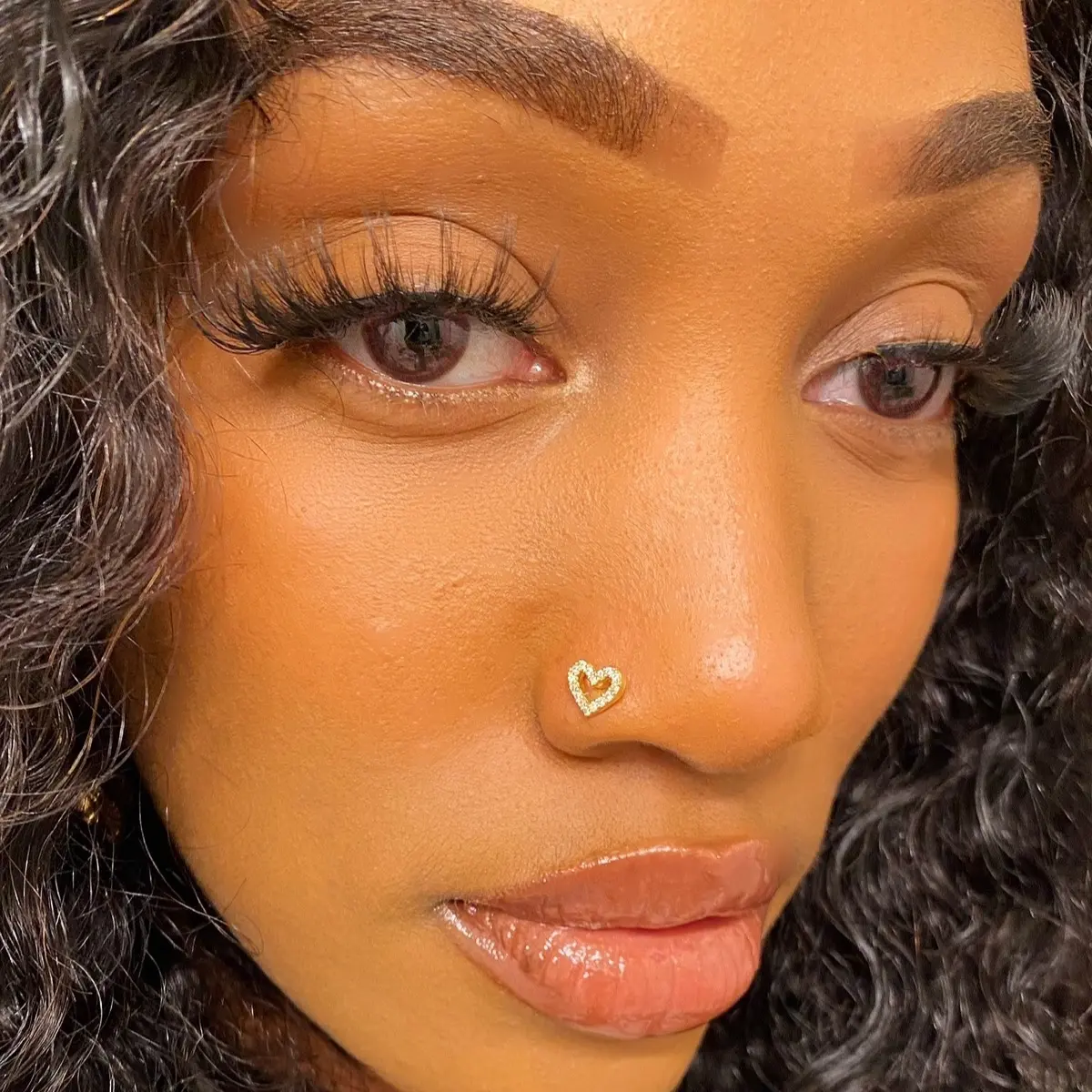 Diamond Heart Nose Stud, New NoseRing for women, Cork shaped Nose Rings, Nostril Piercing, BodyPiercingJewelry