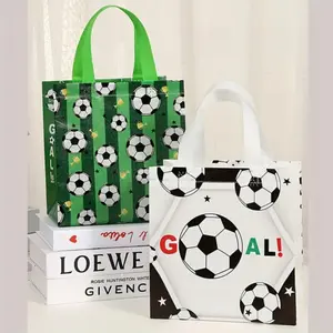 20Pcs Soccer Theme Candy Treat Bags, Party Favor Gift Bags, Party Favor Packs, Snack Bags, Waterproof Non-Woven Soccer Bags with Handles, Reusable Foldable Sport Party Bags, Ideal for Birthdays, Weddings, Graduations & Holiday Parties