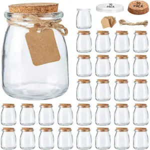 Mini Yogurt Jars 30 Pack, 7 oz Glass Favor Jars with Cork Lids, Pudding Containers with Lids, Mason Jar Wedding Favors Honey Pot with Label Tags and String