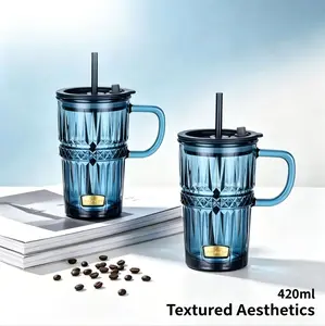 Aesthetic Luxury Electroplated Glass Cup with Lid Handle, Colorful Water Mug, Office Dorm Coffee Tea Juice Cup, Cute Tumbler, Trendy Drinkware