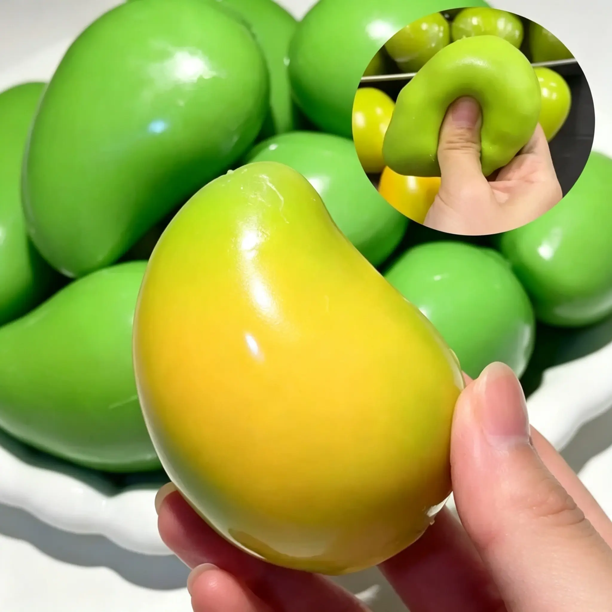 Handmade Viral Color Changing Mango Squishy, Crunchy ASMR Stress Ball (Green to Yellow),  Heat-Activated Bead Filled Fidget Toy, Slow Rise Desk Companion & Fun Gift for All Ages