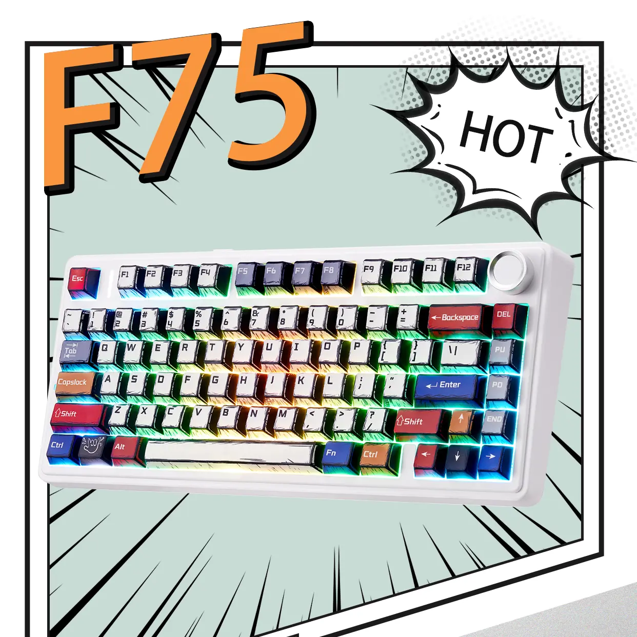 AULA F75 Wireless Mechanical Keyboard, USB Charging RGB Backlight Wireless Keyboards, Gaming Keyboard for Gaming, Office, Multimedia Roller Key, Gift for Friend, Gaming Accessories