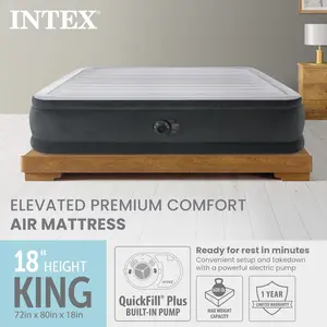 Intex 18" Inflatable Elevated Premium Comfort Airbed with Built-In Pump, King
