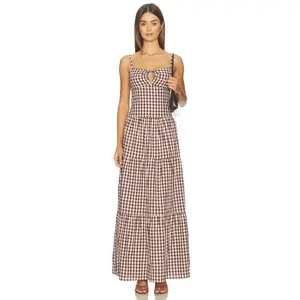 MORE TO COME Lili Maxi Dress in Brown Gingham