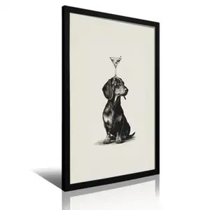 Dachshund Martini Theme Artistic Print Wall Decor - Vintage Dog Cocktail Poster, Unique Bar Cart Decoration, Rustic Farmhouse Home Wall Art for Living Room, Post Ideas