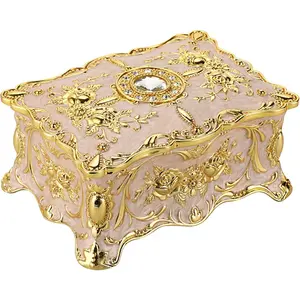 Vintage Jewelry Organizer Box - Metal Trinket Storage Box Ornate Treasure Chest Box Jewelry Decorative box Keepsake Gift Box Case for Women,4.9"x3.4"x2.7"