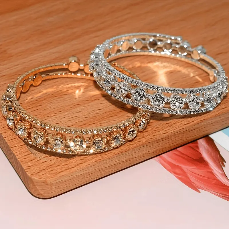 Elegant Silvery Plated Iron Full Drill Rhinestone Open Cuff Bracelet, Crystal Embellished Bride Matching Jewelry