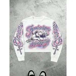 New spring and autumn angel-print athletic shorts for kids, suitable for a street style, medium fabric thickness, gold-colored fabric, women’s casual wear GARMENTARY