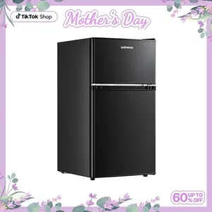Upstreman mini fridges 3.2 Cu.Ft with Freezer Double Door Adjustable Thermostat Stainless-SD321/BD321 Quiet Energy Saving Efficient Light Removable Shelves Crisper Drawer for Dorm Office Bedroom Mini Refrigerator pantry drink fridge skincare fridge tiktok