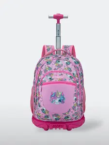 Large Capacity Student Backpack, Cartoon Unicorn Print, Rolling Pull-Back Shoulder Bag, Travel & School Use, Portable Luggage Pack