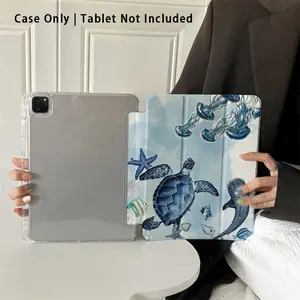 Turtle & Jellyfish Pattern Protective Case - Featuring an Adjustable Stand and Pen Slot - Foldable, Non-Slip TPU Cover - Compatible with Samsung, iPad mini, iPad Air, iPad Pro, iPad (10th & 11th Gen), and Other iPad Series