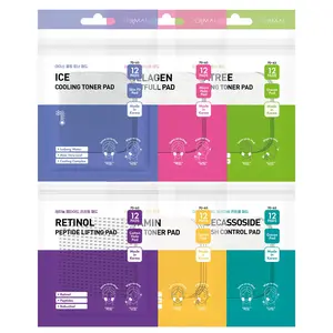 DERMAL 6 Types Toner Pad Trial Kit Portable Travel Combo Set - Ice Cooling, Collagen, Retinol, Madecassoside, Tea Tree, Vitamin Korean Face Toner Pads, 12 Pads x 6 Pack