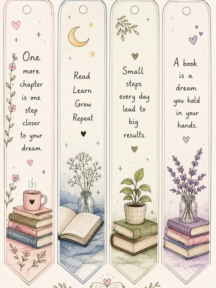 2D Pastel Watercolor Book Stack Acrylic Bookmark with Motivational Quotes, Cute Floral Page Marker for Readers, Aesthetic Bookish Accessories & Bookworm Gift Idea