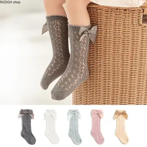 Baby Lace Bow Knee High Socks - Trendy Cute Openwork Knit Socks with Elegant Bow Cuff, Soft Breathable Cotton Toddler Socks for Girls, Perfect for Daily Outfits Photography Party & Spring Summer Cute Looks