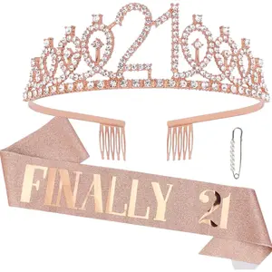 Rose  21st Birthday Sash and Crown Set - Women's Birthday  Tiara and Sash