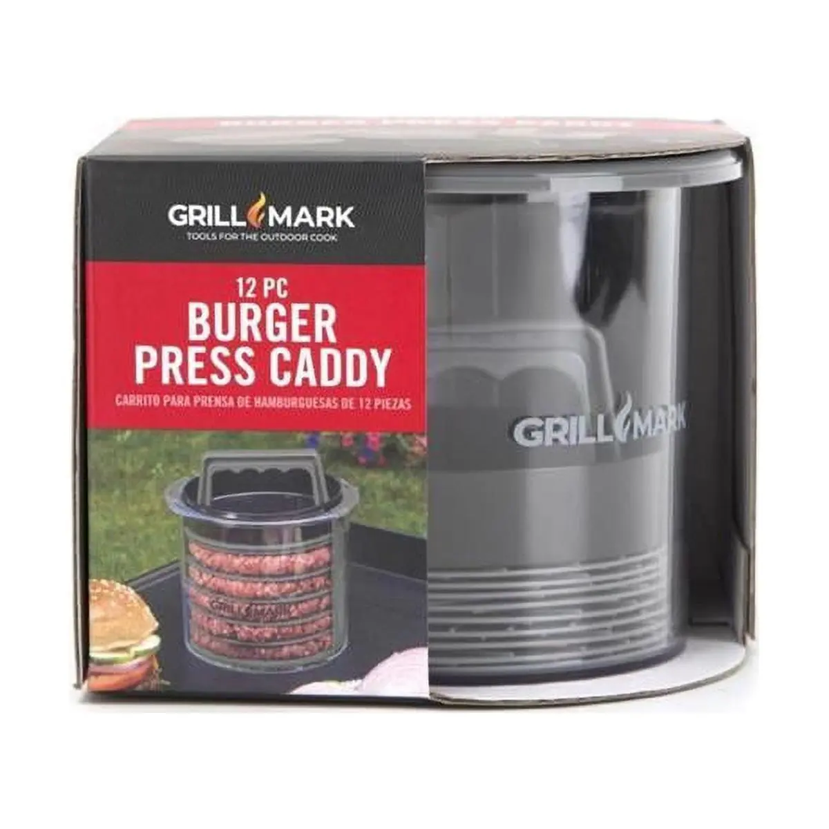 212 MAIN Black & Gray Plastic Hamburger Maker (1 lbs Capacity), Lightweight Kitchen Utensil for Burger Making, Meal Prep, Picnic Storage, Outdoor Cooks