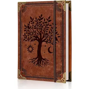 PU Leather A5 Binder 6 Ring Refillable Journal 100 GSM 240 Pages Refill Paper Include A5 Planner Binder Loose Leaf Binder Notebook 5.7"x8.3", Brown Tree
