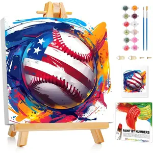 Paint by Numbers Kit for Kids with Frame, Baseball Paint by Number Kids Age 5-8-12, Paint by Number with Frame for Gifts and Decor 8X8 Inch