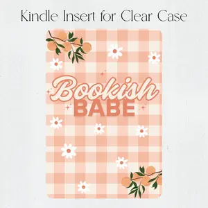 Peach Gingham Bookish Babe Kindle Insert – Glossy or Glitter Laminate – Cardstock – Multiple Kindle Sizes Device Aesthetic Smartphone case