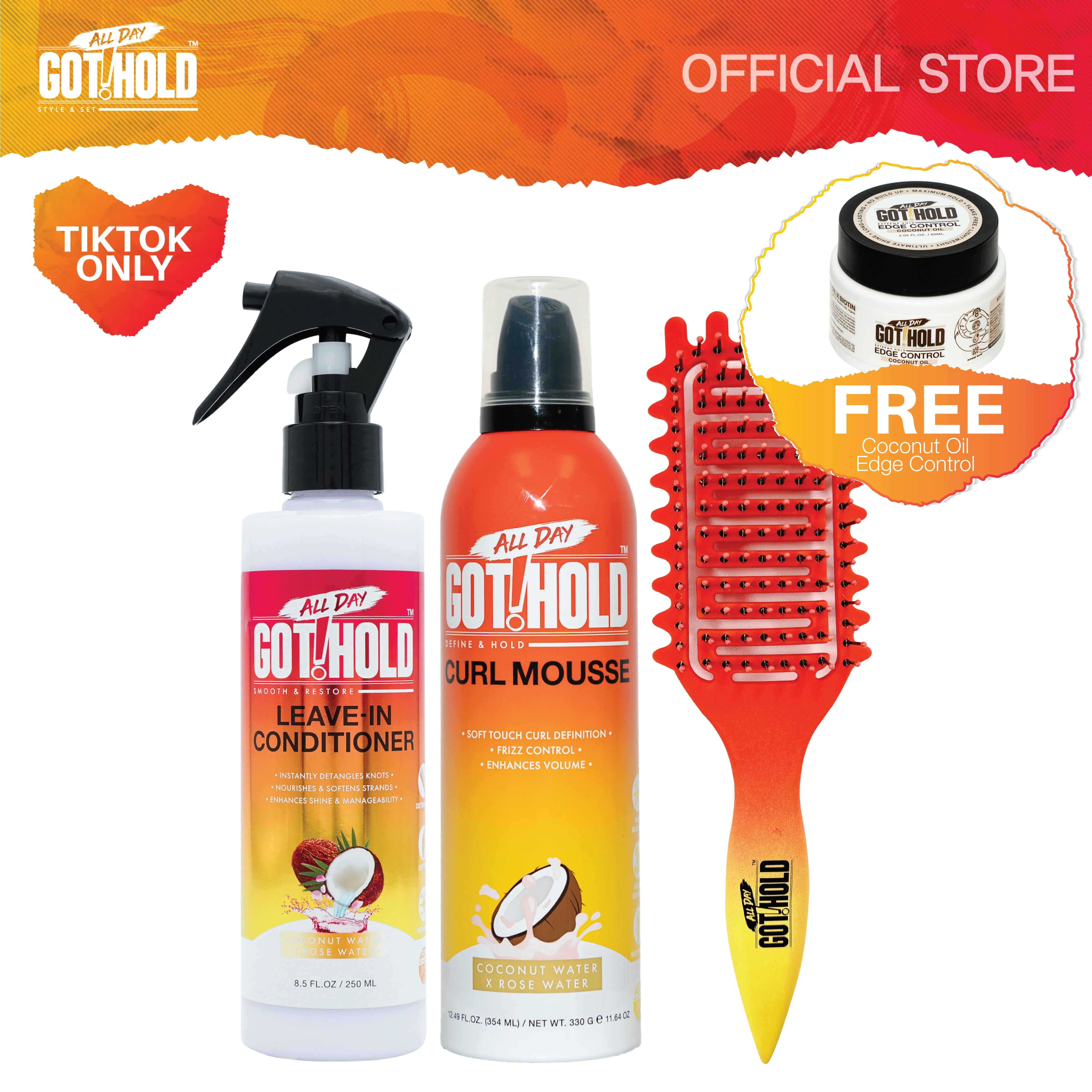 All Day Got Hold Curl Definition Bundle for Boho Braids, Curly Braids & Natural Curls | Curl Defining Brush, Leave-In Conditioner, Curl Mousse & Free Edge Control