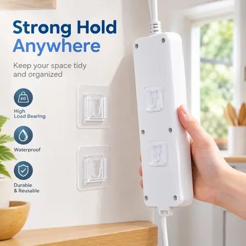 5-15 Counts, Transparent No-Drill Self-Adhesive Interlocking Snap Fastener, Waterproof No Trace Wall Mount Hooks for Power Strip Router Household Organization