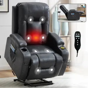 Power Lift Recliner Chair for Elderly, Massage Recliner Chair with Heavy Duty Motion Mechanism, Single Motor Lift Chair with Lumbar Heating, Charging Port, Cup Holders - Faux Leather