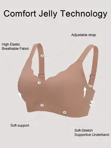 1 piece set of solid color high-quality seamless jelly women's bras, daily casual comfortable and skin-friendly, uplift and gather type, adjustable straps, wireless, with padding and back clasp, seamless women's bra suitable for yoga and sports