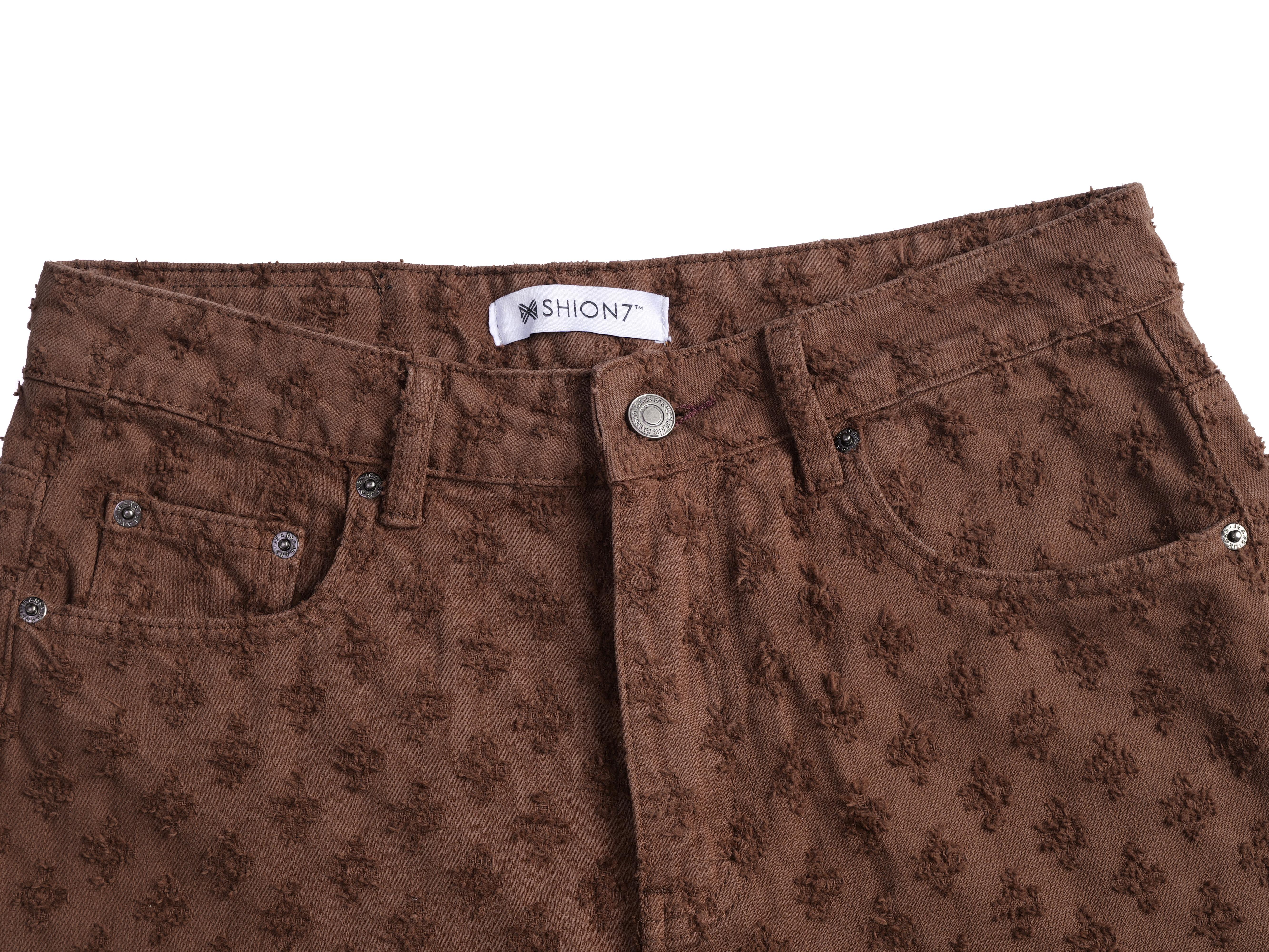 Summer Retro Brown Denim Shorts For Men, Wide Leg Casual Street Fifth Length Jeans Pants